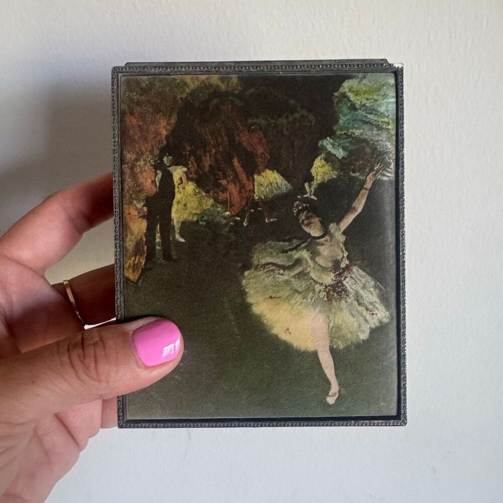 Vintage Degas Ballerina Dancers Ornate Metal Jewelry Box
